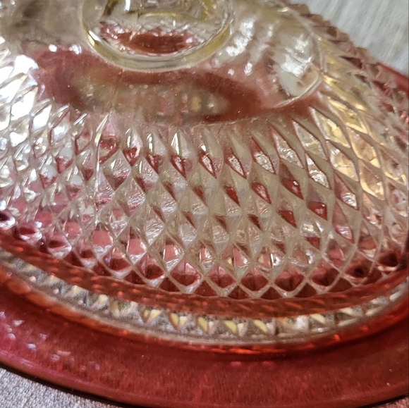 🎄Vintage Indiana Glass Butter Dish, 60s Ruby Flash/Cranberry glass diamondpoint - Picture 4 of 16